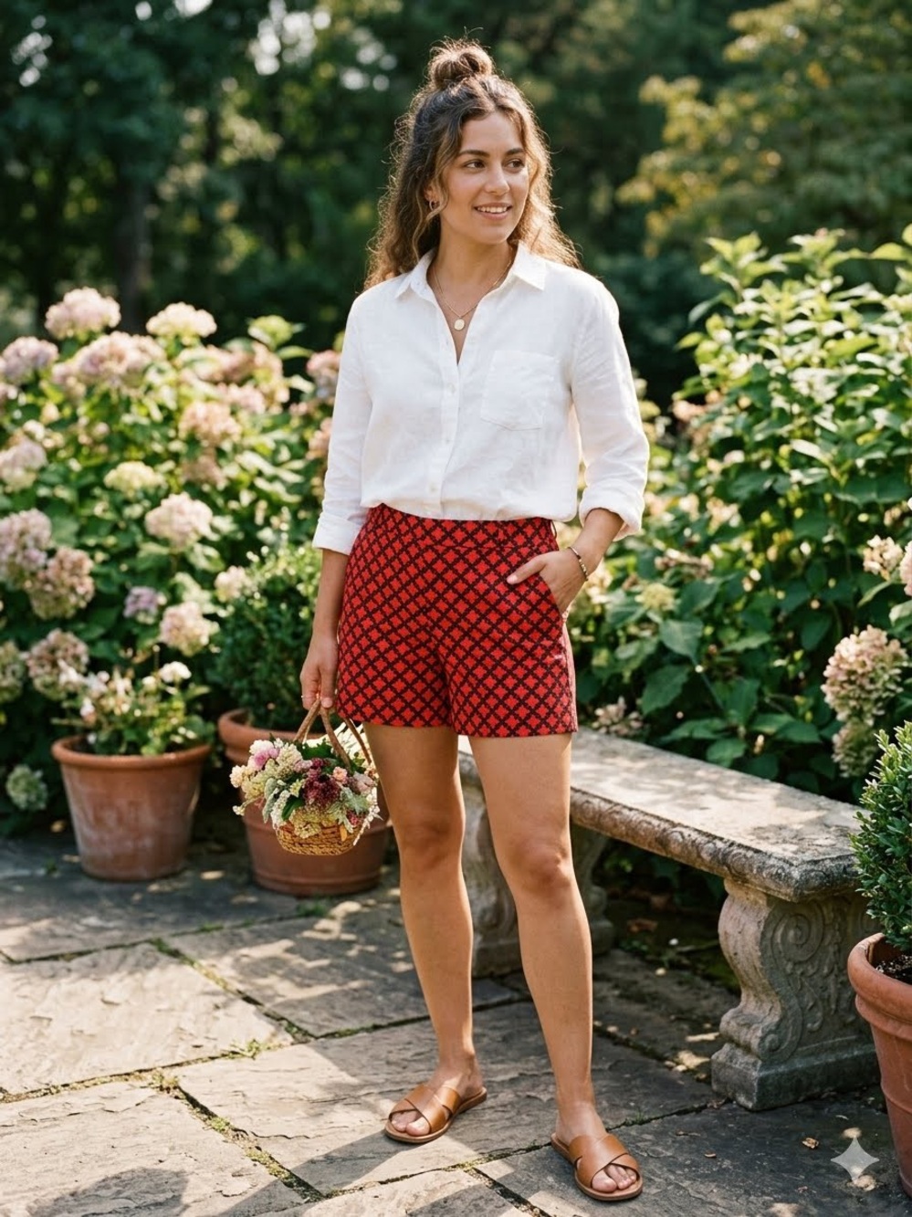 Banana Republic Red shorts with navy blue Geometric Pattern